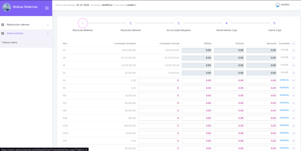 Gestión de Cierres y Recaudo
